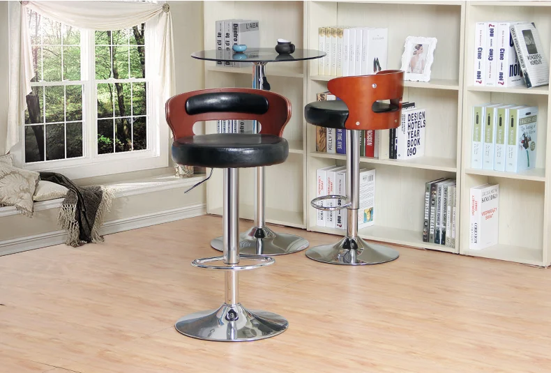 Простой металл и деревянный стул барный подъема поворотный барный стул с подножкой Природные ретро Дизайн регулируемая высота Приём стул