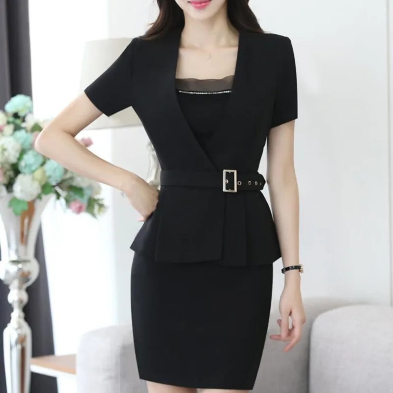 New spring fashion professional women skirt suit summer elegant formal blazer and skirt office ladies plus size uniforms