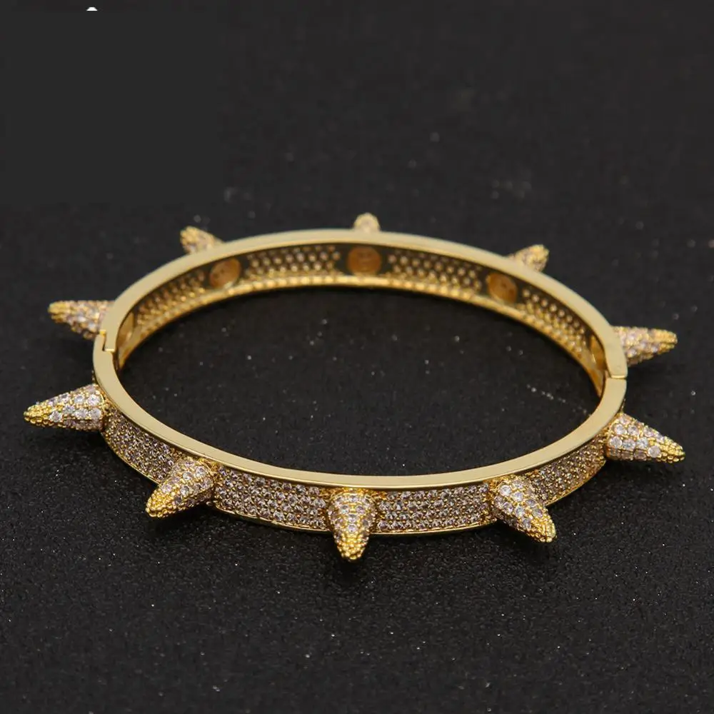 

Fashion Hip Hop Jewelry Barbed Wire Gold Color Cuff Bangle Copper Zircon Twist Thorns Bracelets For Men & Women Jewelry