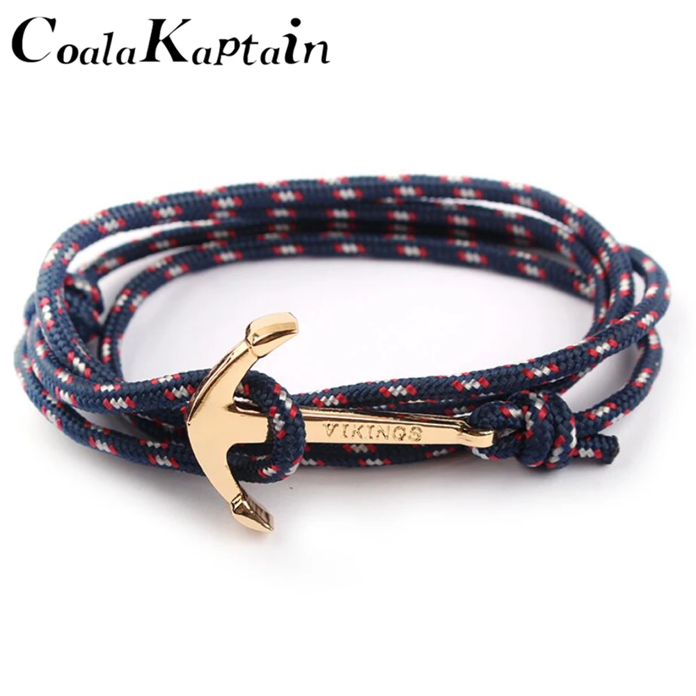 

Fashion Stylish Vintage Charm Bracelets & Bangles For Men Women Hot Handmade Rope Bangle Golden Plated Anchor Bracelet Vikings