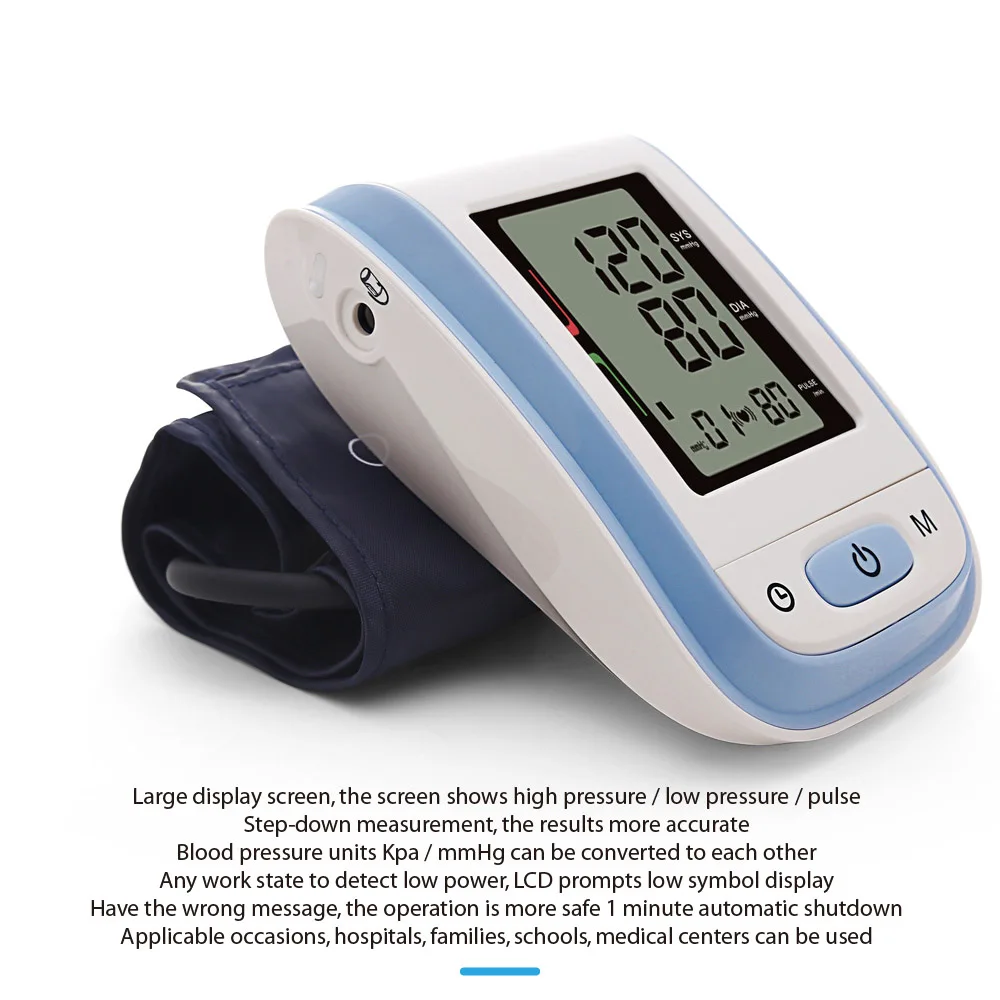Крови Давление Arm Пульс монитор с ЖК-дисплей Портативный Heart Beat Meter измерения автоматическое здравоохранения больше манжеты