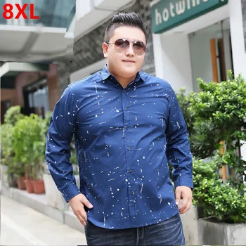 

Autumn men's long-sleeved shirt fashion wave shirt men plus fertilizer XL youth oversize casual large size Shirts