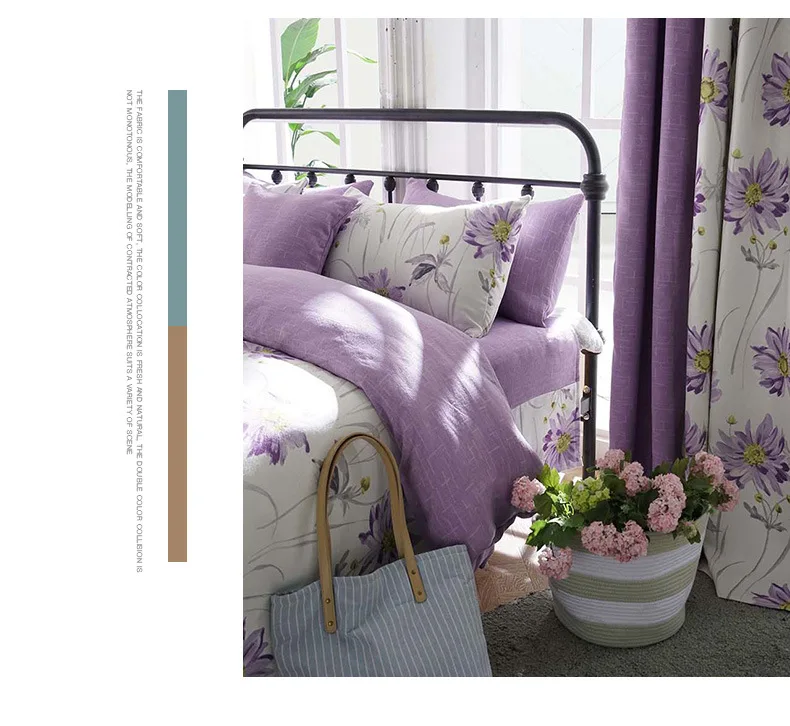 Abbiemao современный пасторальный стиль фиолетовый цвет высокой тени сборочные шторы для гостиной спальни бархатные цветочные печатные занавески