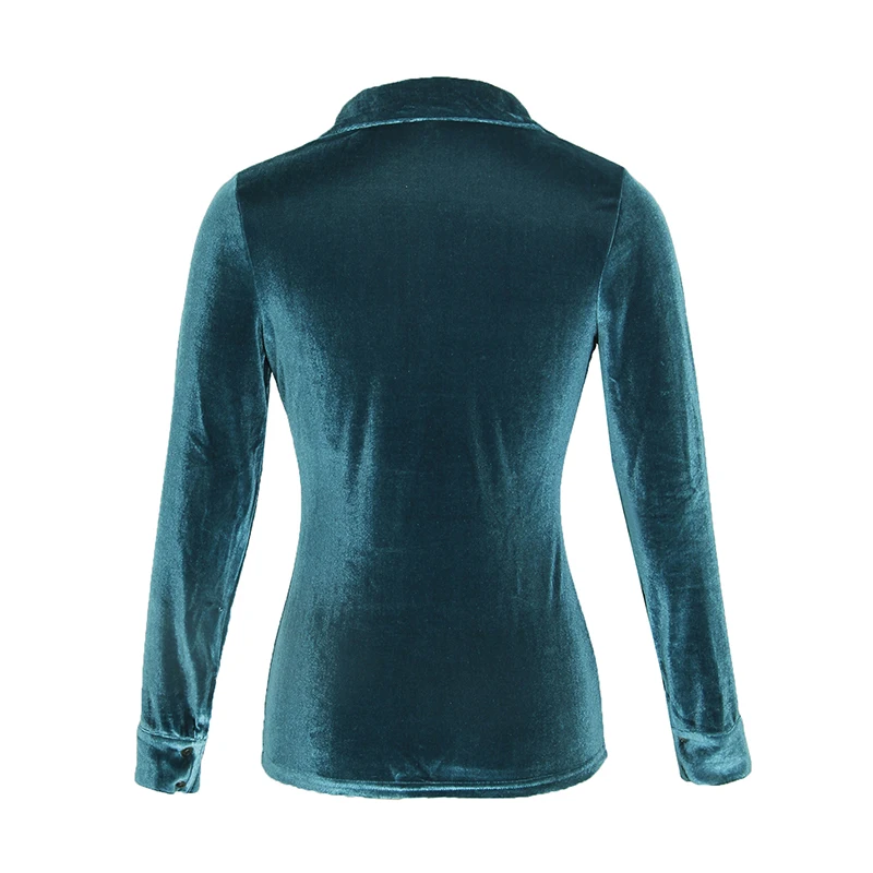 Women Shirts Turn Down Collar Blouse 2018 Fashion Long Sleeve Velvet Blusas Button Female Blouses Tops 3 Color LJ8153V