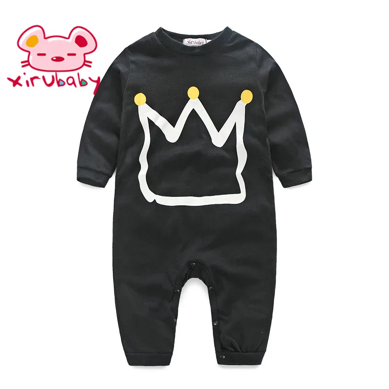 Xirubaby baby boy clothes print imperial crown Long Sleeve Baby Rompers