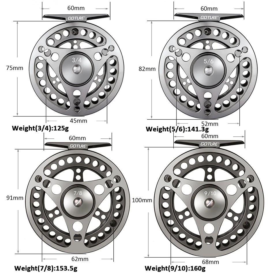 Goture Высокое Качество Fly Fishing Reel 3/4 5/6 7/8 Сменных Fly Reel 2+ 1BB 1: 1 Алюминиевого Сплава рыболовные Снасти Рыболовные Снасти нахлыстом катушка