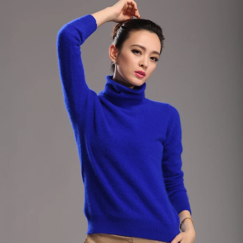 Портной Овцы Новинка чистый норковый кашемировый свитер женский пуловер с высоким воротником женский толстый теплый мягкий свитер хеджирование - Цвет: navy blue