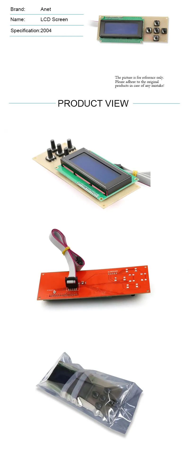 3D Printer Parts 2004 LCD Smart Display Screen Controller Module with Cable for Mega Shield Reprap Anet 3D Printer A8 A8L A6L