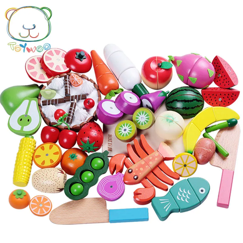 [Toy Woo] Игрушки для обучающих игрушек Детская кухня девочек деревянная резка детей