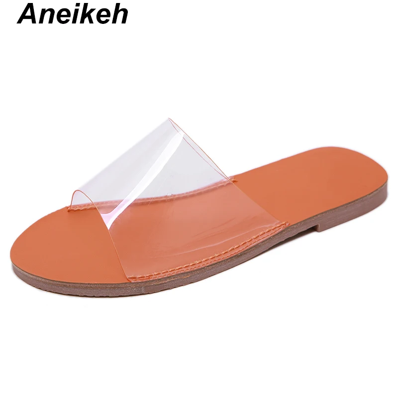 

Aneikeh New Leisure PVC Transparent Slippers Women's Shoes Open Toe Perspex Heel Women Crystal Casual Daily Orange Yellow Size40