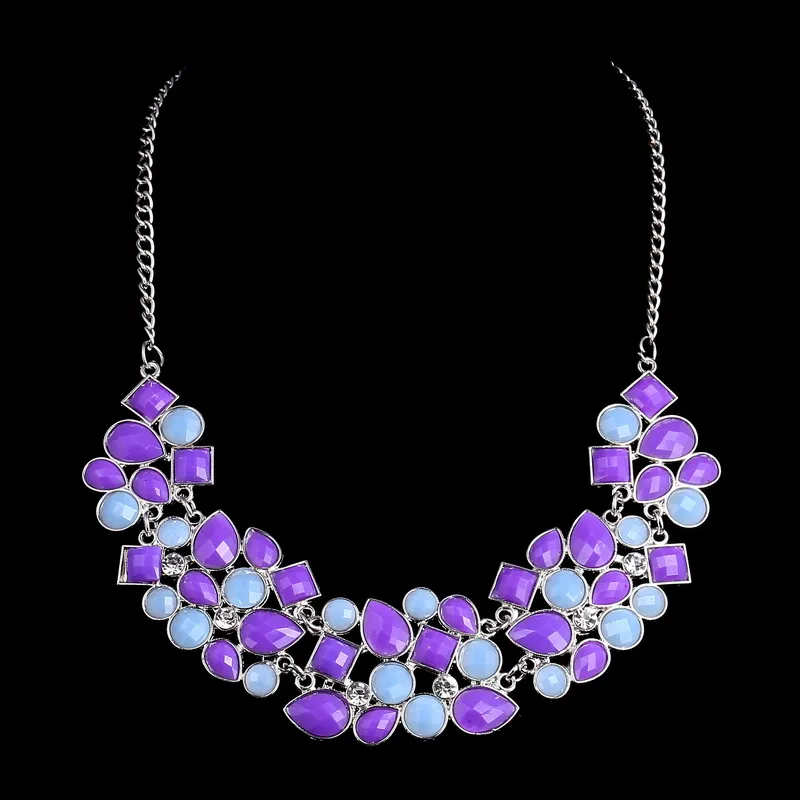 MINHIN, новинка, популярная, 20 цветов, многоцветная, Большая подвеска, цепочка, ожерелье, женская, тонкая, для банкета, ювелирное изделие - Окраска металла: XL1083 purple silver