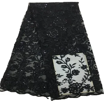 

2018 High quality Nigerian sequined lace fabric Stylish African mesh lace fabric with sequins for beautiful clothes A461-2