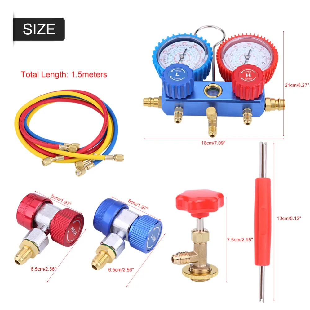 500-800Bae R134a кондиционер A/C Манометр набор с 5ft зарядный инструмент для шлангов аксессуар