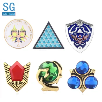 

SG 20Pcs Legend of Zelda Majora Blue Triangle Brooches Pins Triforce Hylian Shield Spiritual Stones Lapel Fans Wholesale Jewelry