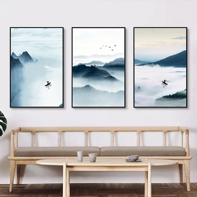 Aquarelle Montagne Lac Toile Murale Photo Paysage Nordique Mur