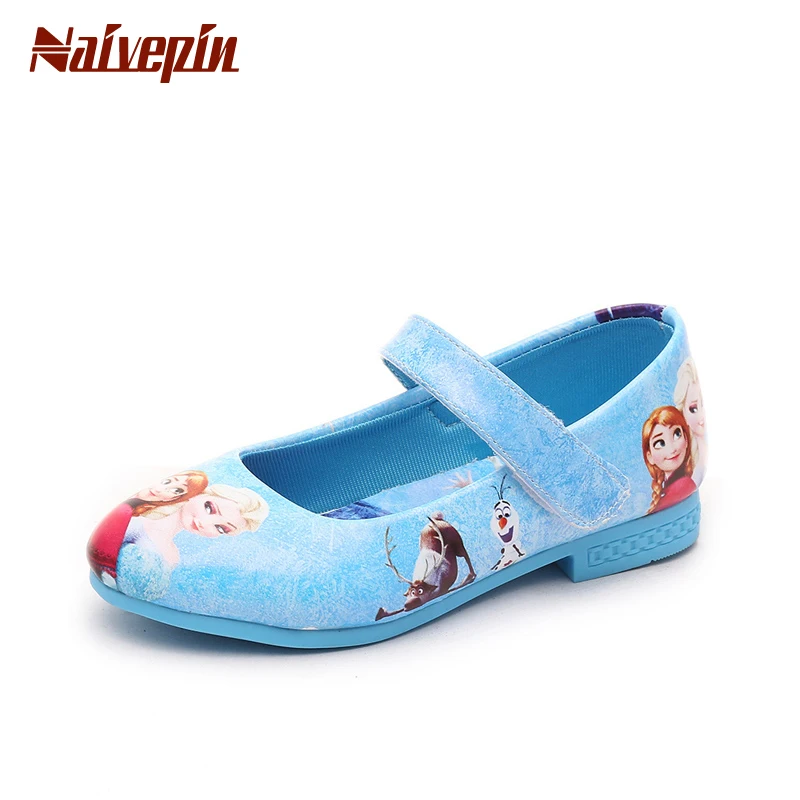 2016 Girls Elsa Sandals Princess Elsa Shoes Printed PU Leather Shoe