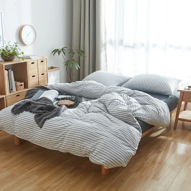 100 Cotton Soft Jersey Knit Fabric Sheets Elegant White Striped 100 Cotton Soft Jersey Knit Fabric Sheets Elegant White Striped Duvet Cover With Grayish Black Ed Sheet Bedding Sets