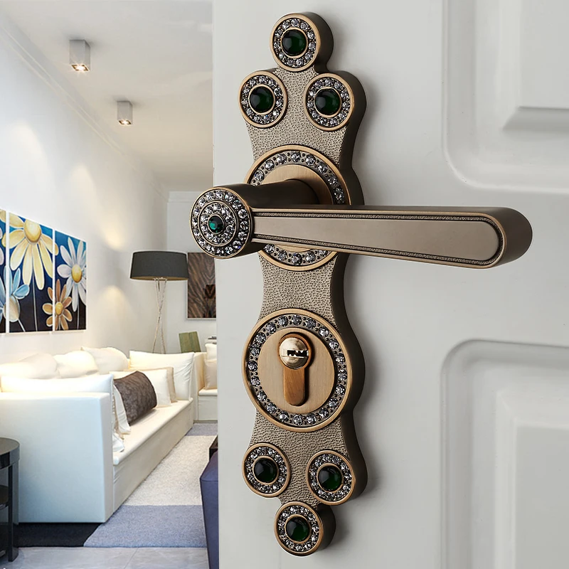 Euro antique luxury Diamond archaize bed room handle lock antique brass crystal wood door lock 2 latchs indoor handle lock Euro antique luxury Diamond archaize bed room handle lock antique brass crystal wood door lock 2 latchs indoor handle lock