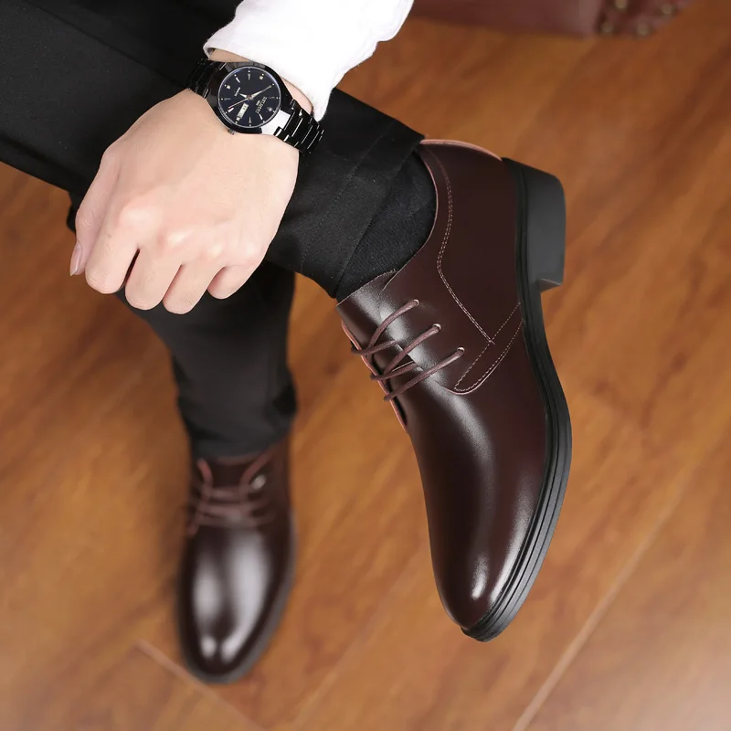 Merkmak/ г. Кожаная мужская обувь в деловом стиле Модные мужские туфли на низком каблуке с круглым носком, удобные офисные модельные туфли размера плюс 37-47, Прямая поставка