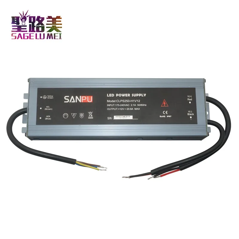 SANPU 12 V Питание Водонепроницаемый IP67 250 Вт 230 220 AC/DC 12 вольт освещение светодиодный трансформатор ультра тонкий для светодиодный s
