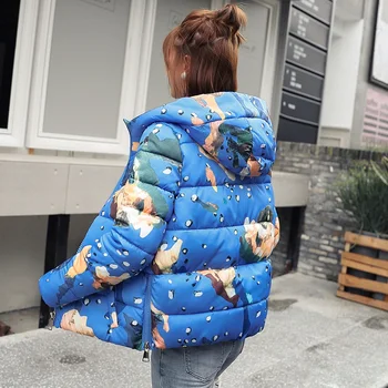 

2019 Fashion Parka Winter Jacket Women print Women's Jackets Short Warm hooded Winter Coat Women