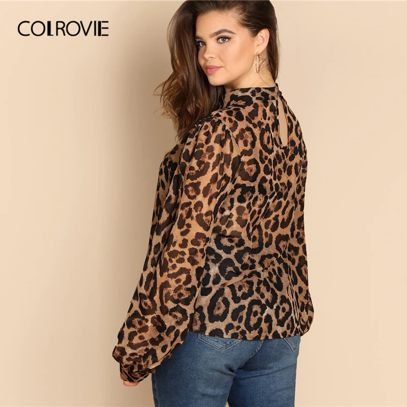 COLROVIE زائد حجم المختنق الرقبة شبه شير ليوبارد طباعة عارضة بلوزة النساء 2019 الربيع الخامس الرقبة طويلة الأكمام أزياء السيدات قمصان COLROVIE زائد حجم المختنق الرقبة شبه شير ليوبارد طباعة عارضة بلوزة النساء 2019 الربيع الخامس الرقبة طويلة الأكمام أزياء السيدات قمصان