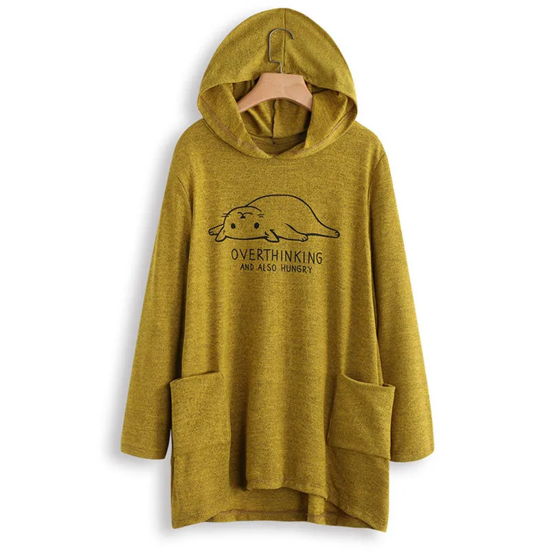 

Large Size Pockets Hooded Loose Long Sleeve Top Kawaii Mini Cat Sweatshirt Hooded Pullover Tops Sudadera Mujer 30DE18
