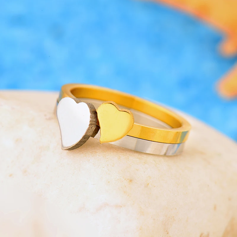 Fashion Unique Design Double Love Silver/Gold Color Wedding Women Rings For Couples Stainless Steel Best Friend Gift Baoyan N5