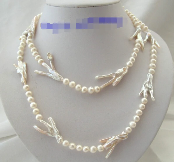 

ddh002708 GREAT long 36" big 35mm baroque white freshwater cultured pearls necklace