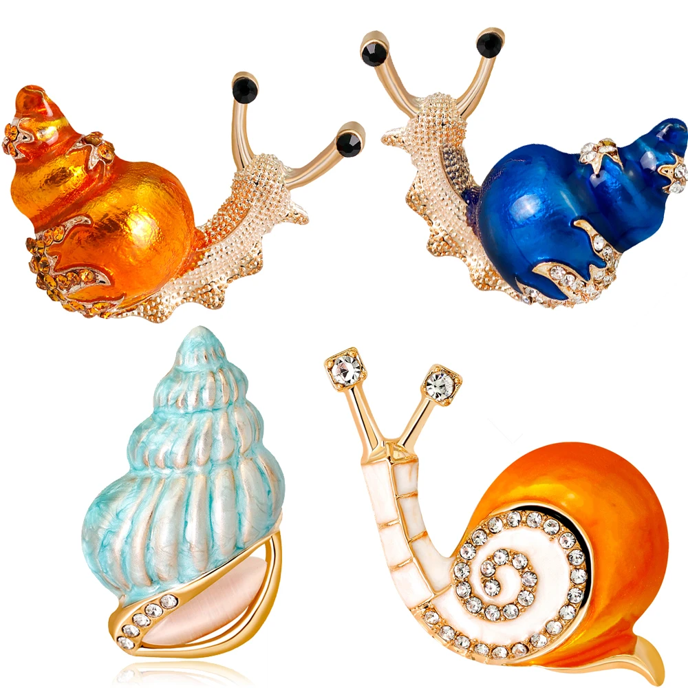 

Ajojewel Trendy Enamel Orange/Blue Screw Snails Brooch For Women Cute Animal Jewelry Wholesale Fashion Gift For Girl