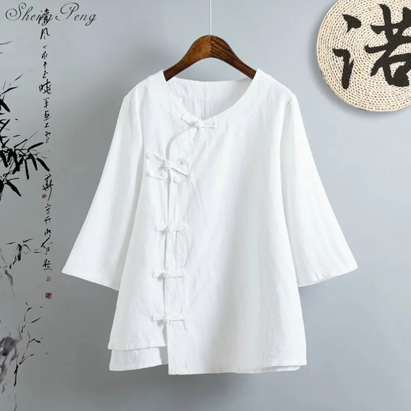 Льняная рубашка женская льняная одежда cheongsam топ китайский стиль воротник стойка блузки сплошной цвет льняная рубашка Q166