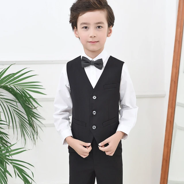 Chaleco de traje negro para niños, vestido de niño de flores, chaleco de  rendimiento de Piano, chaleco de fiesta de estilo británico, chaleco de  Color sólido, 4-18T - AliExpress