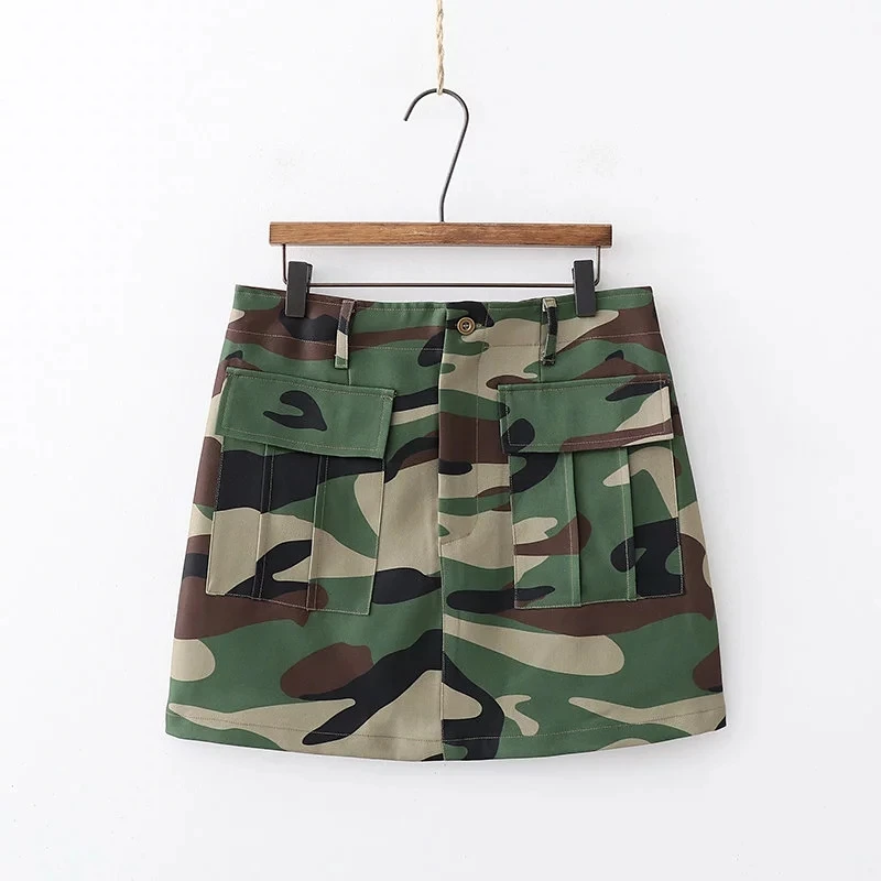 

Klacwaya Woman skirt 2019 new summer fashion Camouflage tooling miniskirt cute sexy lovely beach ladies safari skirts girls chic