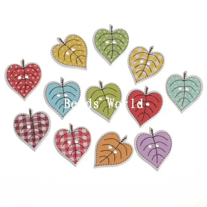 

100 Pcs Mixed Tree Leaf Pattern 2 Holes Wood Sewing Buttons Scrapbooking Clothing Accessories Decoration 24x19mm(W04953 X 1)