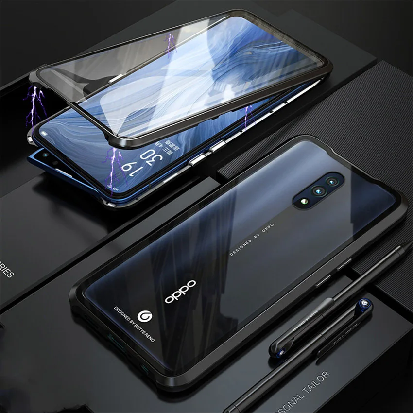 R-just Magnetic Metal Bumper Case for OPPO Reno 10x zoom Tempered Glass Front Back Cover For OPPO Reno 10x zoom Case (10)