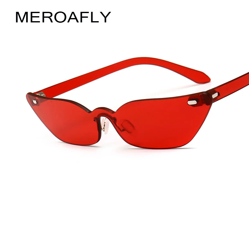 MEROAFLY новые узкие «кошачий глаз» Для женщин небольшая рамка Брендовая Дизайнерская обувь без оправы Красный Солнцезащитные очки женский