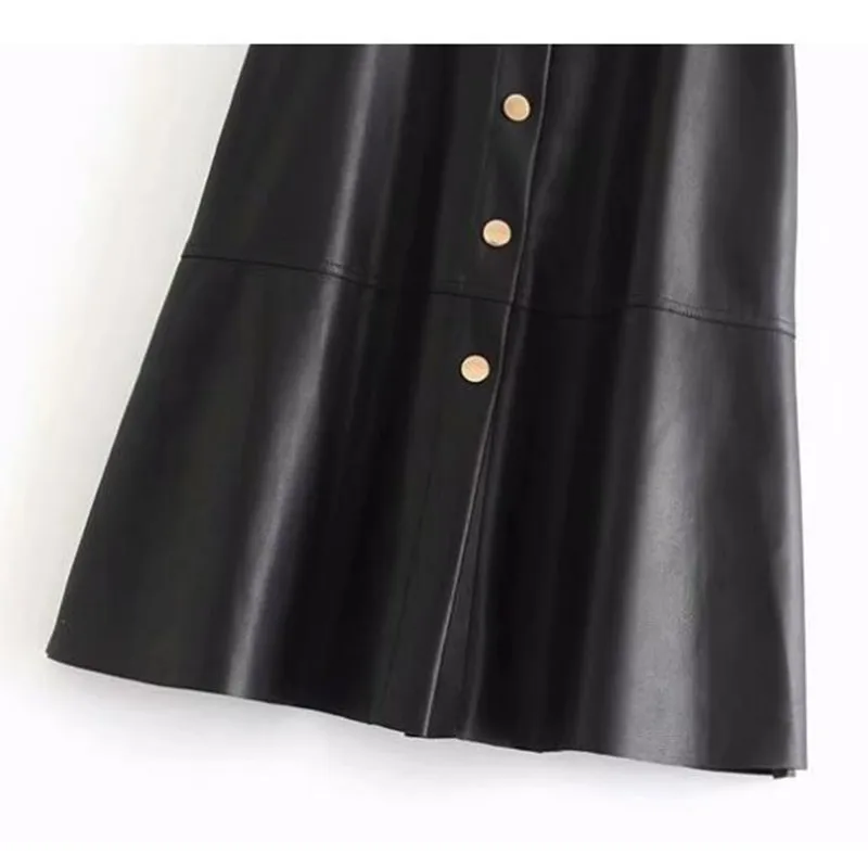 Модная юбка из искусственной кожи с высокой талией для женщин Весенняя Новинка Midiskirt черные юбки A Word кожаная юбка Повседневная Женская одежда