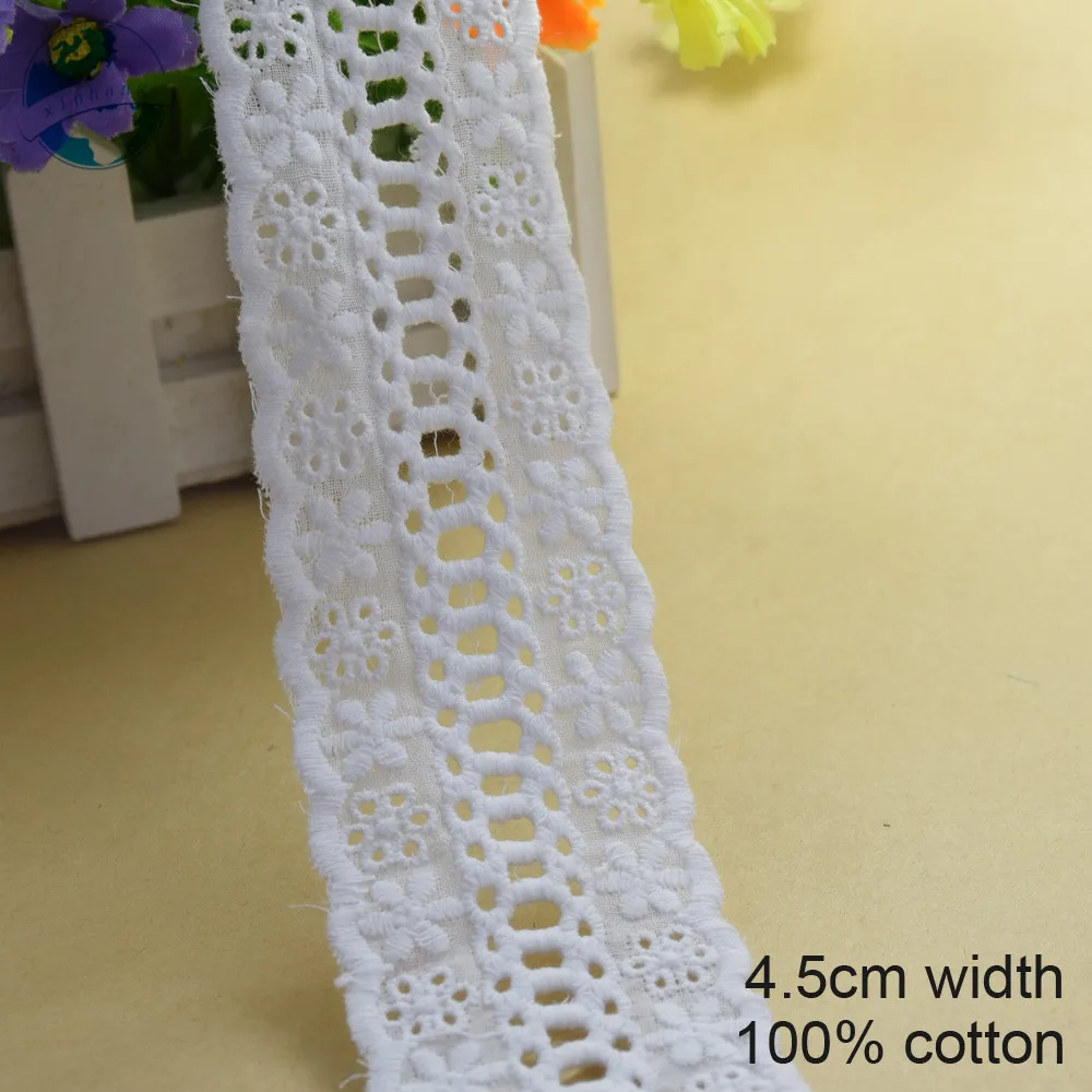 

4.5cm width Cotton embroid lace sewing ribbon guipure lace african lace fabric trim warp knitting DIY Garment Accessories#2669