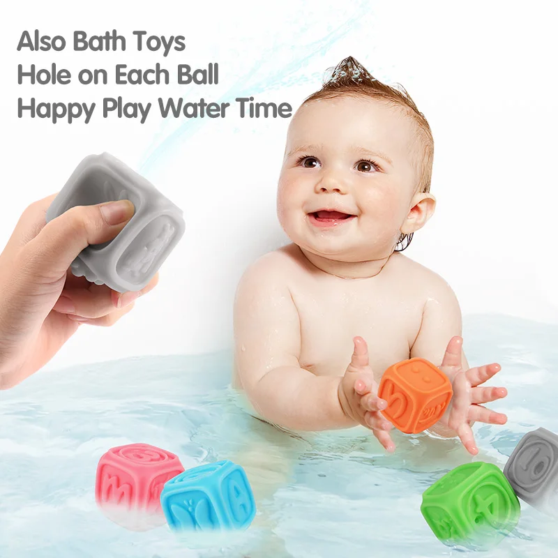 Tumama 10pcs set Baby Grasp Toy Building Blocks 3D Touch Hand Soft Balls Baby Massage Rubber 5