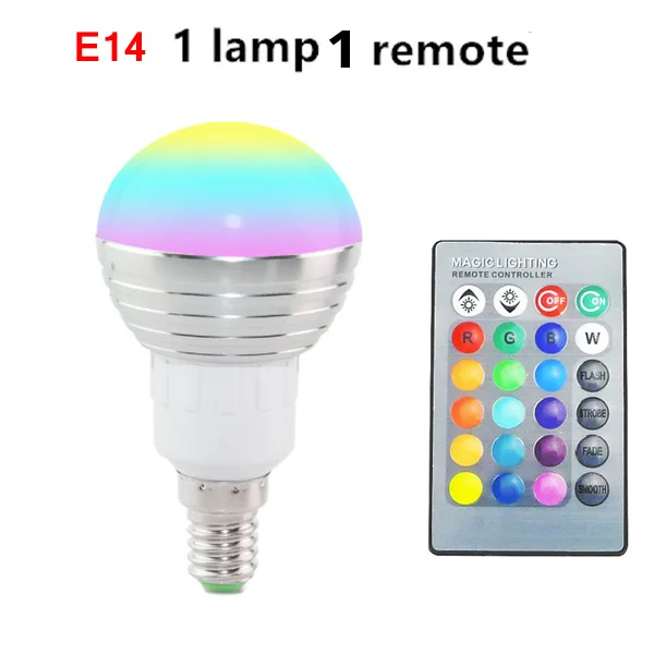 E14 E27 светильник с регулируемой яркостью, RGB/RGBW Led лампы 3W 85-265V 110V 220V Красочные светодиодные лампы люстры светодиодный светильник+ ИК-пульт дистанционного управления с 24-мя клавишами - Испускаемый цвет: E14 1 bulb 1 remote