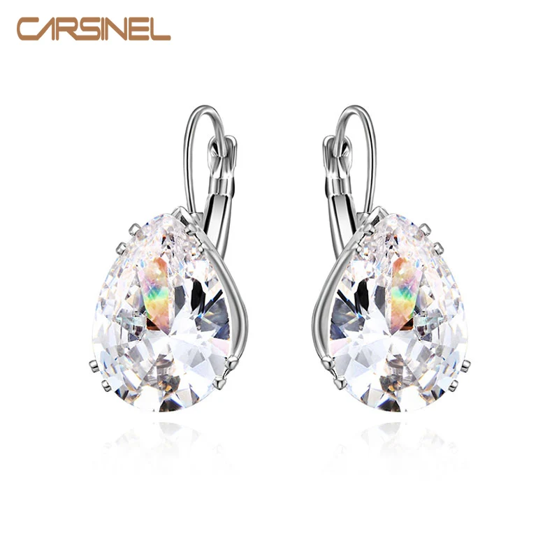 

Women's Silver Jewelry Water Drop Zircon Austrian Crystal Drop Earrings Fashion Brand Bijoux Girls
