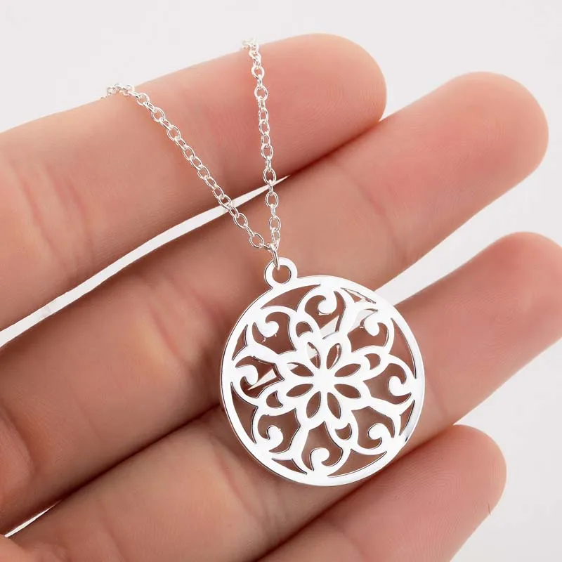Stainless Steel Charm Hollow Mandala Flower Necklace Pendant Personalize Religious Buddhistic Jewelry for Women | Украшения и