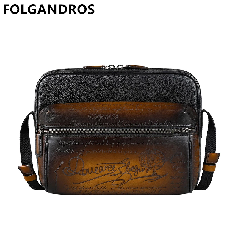 

Men's Genuine Leather Messenger bag Handmade Vintage Designer Zipper Diagonal Handbag Brand Classic Business Casual Shoulder Bag