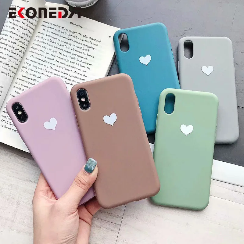 

EKONEDA Soft Candy Color Case For iPhone X Case Luminous Love Heart Cases For iPhone 7 6S 8 Plus XS Max XR Case Silicone Cover
