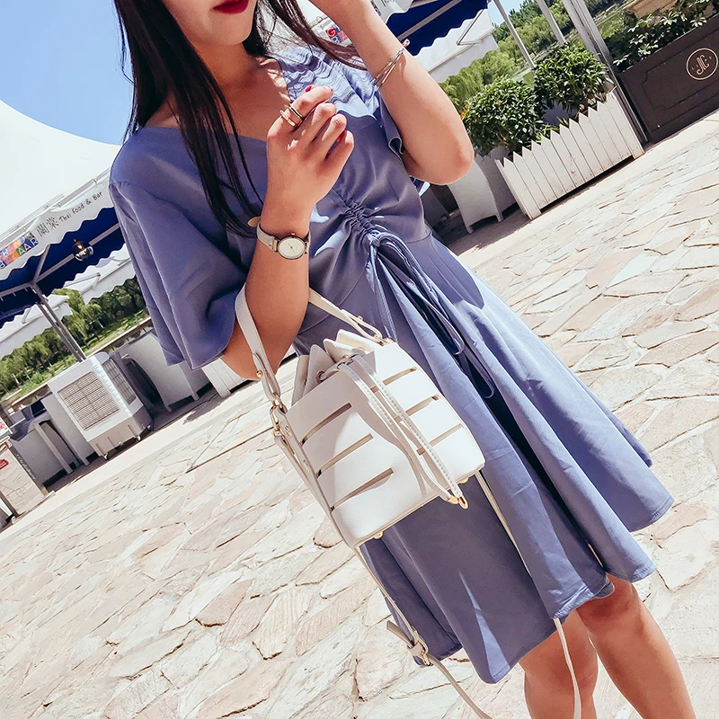 LEFTSIDE الرباط دلو حقيبة للنساء 2019 البسيطة بو الجلود Crossbody أكياس السيدات حقائب كتف الإناث حقائب اليد نقي اللون