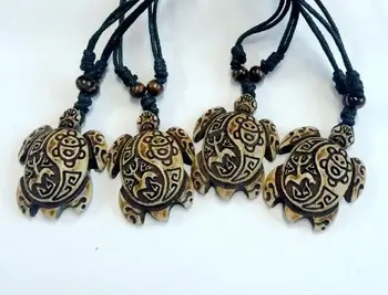 

FREE SHIPPING 12 pcs vintage necklace imitation Faux bone Carving Surfer Turtles souvenir gift