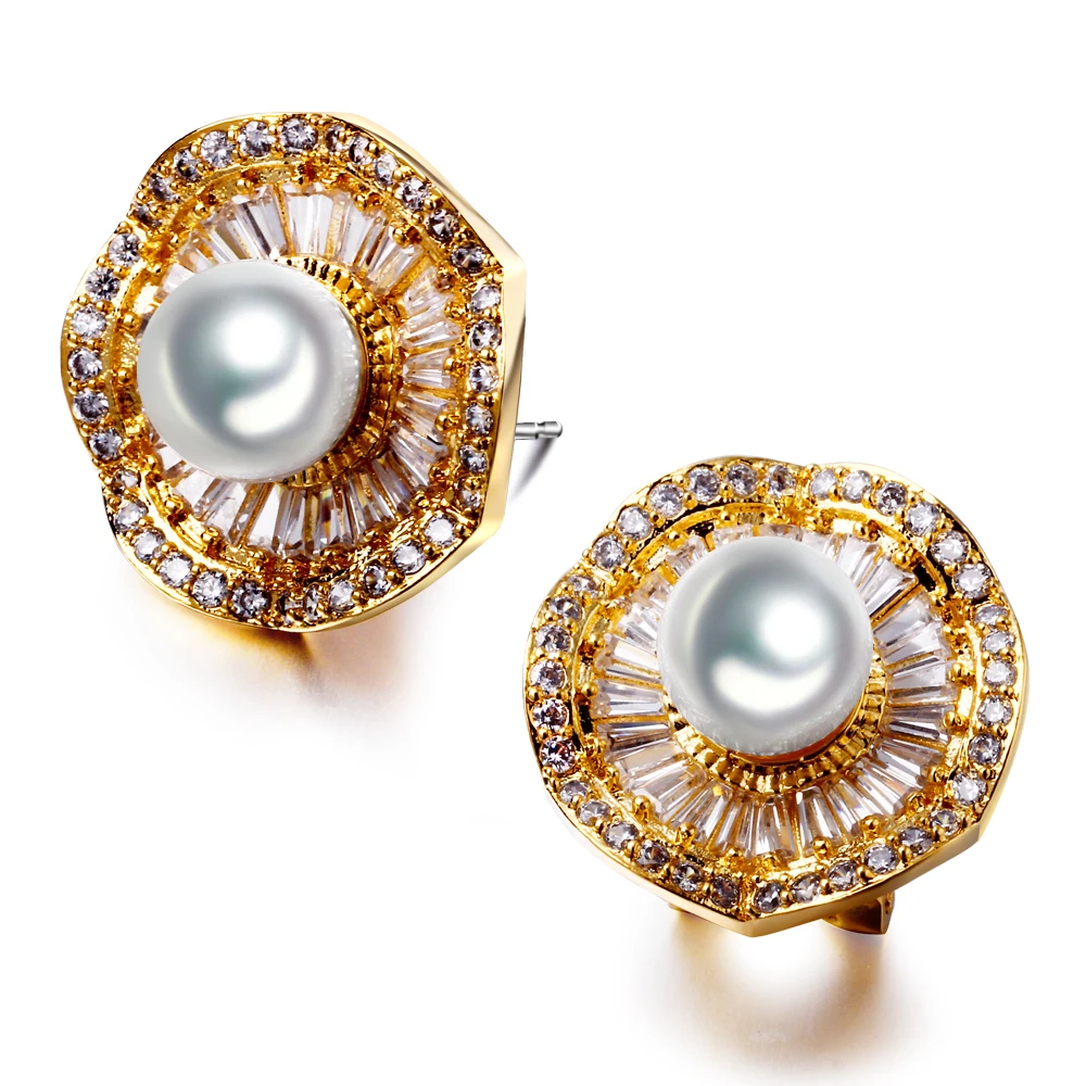 

Europe styles Stud Earrings for women w/ Cubic zircon & imitation pearl wedding fashion jewelry Free shipment