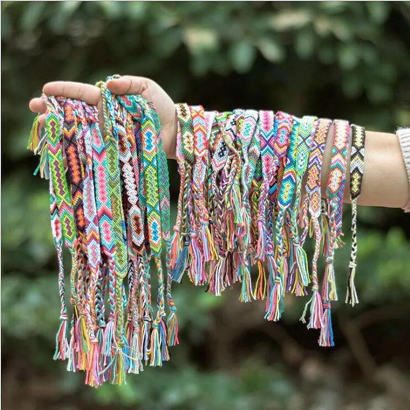 

ABL242(1), 1.5cm Wide Retro Handmade Boho Brazilian Multicolor String Cord Woven Braided Hippie Friendship Bracelets