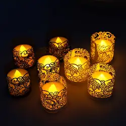 12 шт./компл. светодиодный Чай свет свечи реалистичные Батарея-приведенный Беспламенное свечи с выдалбливают Абажуры для праздника украшают
