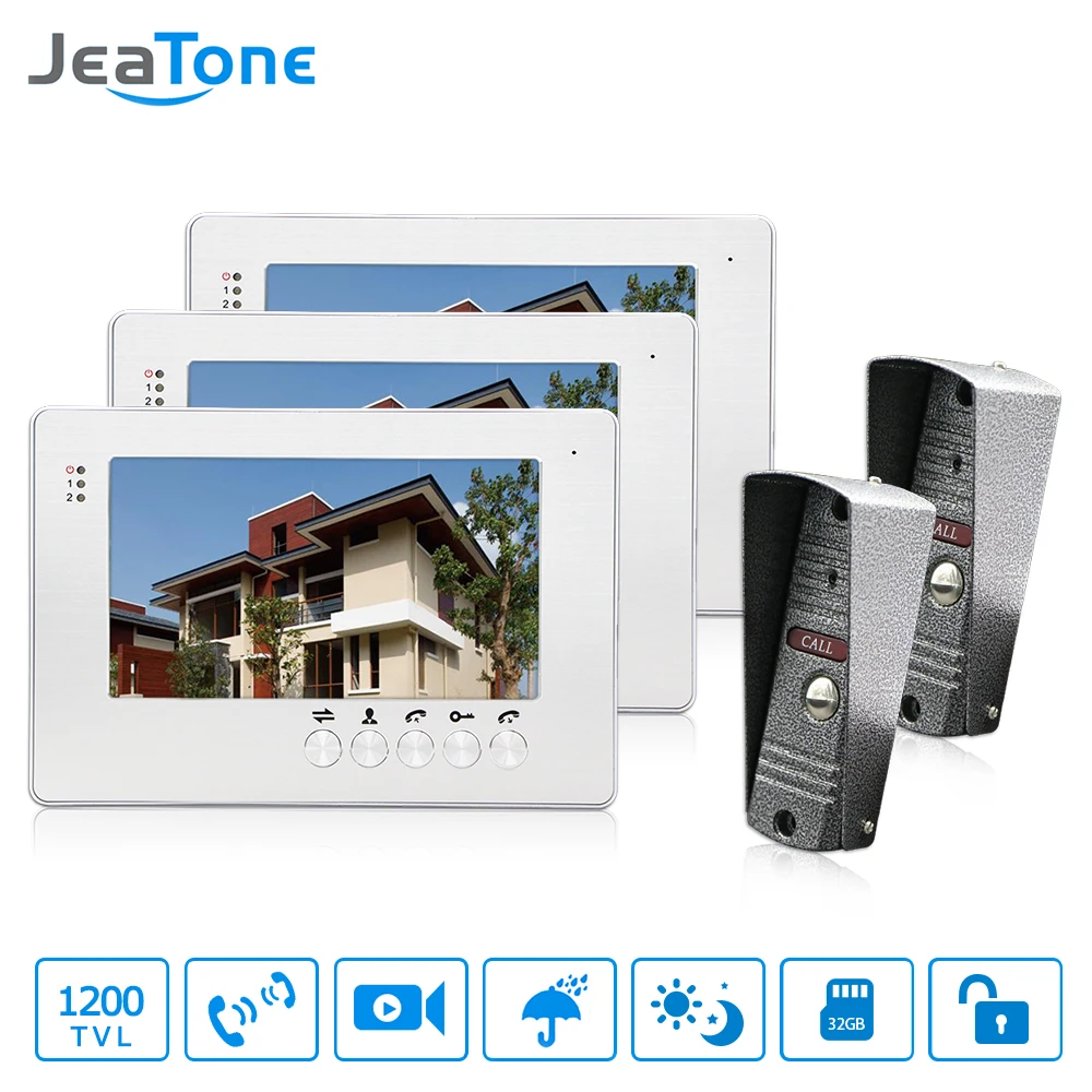 JeaTone NEW 7 Inch LCD TFT Color Video Door Phone Intercom System 1200TVL Outdoor Camera IR